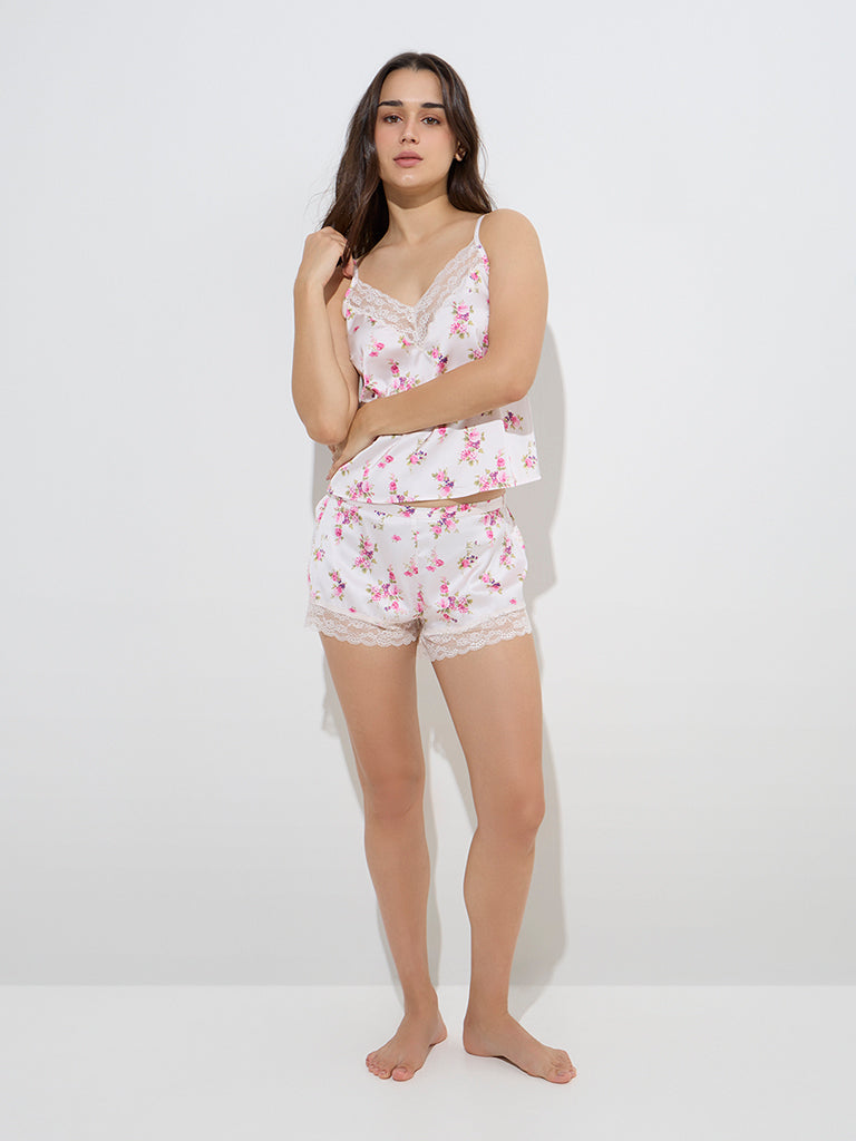 Wunderlove Ivory Floral Printed High-Rise Shorts