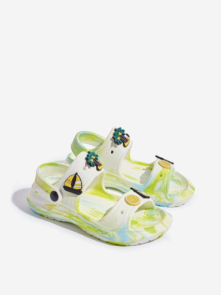 Yellow White Tie-Dye Design Slingback Sandals