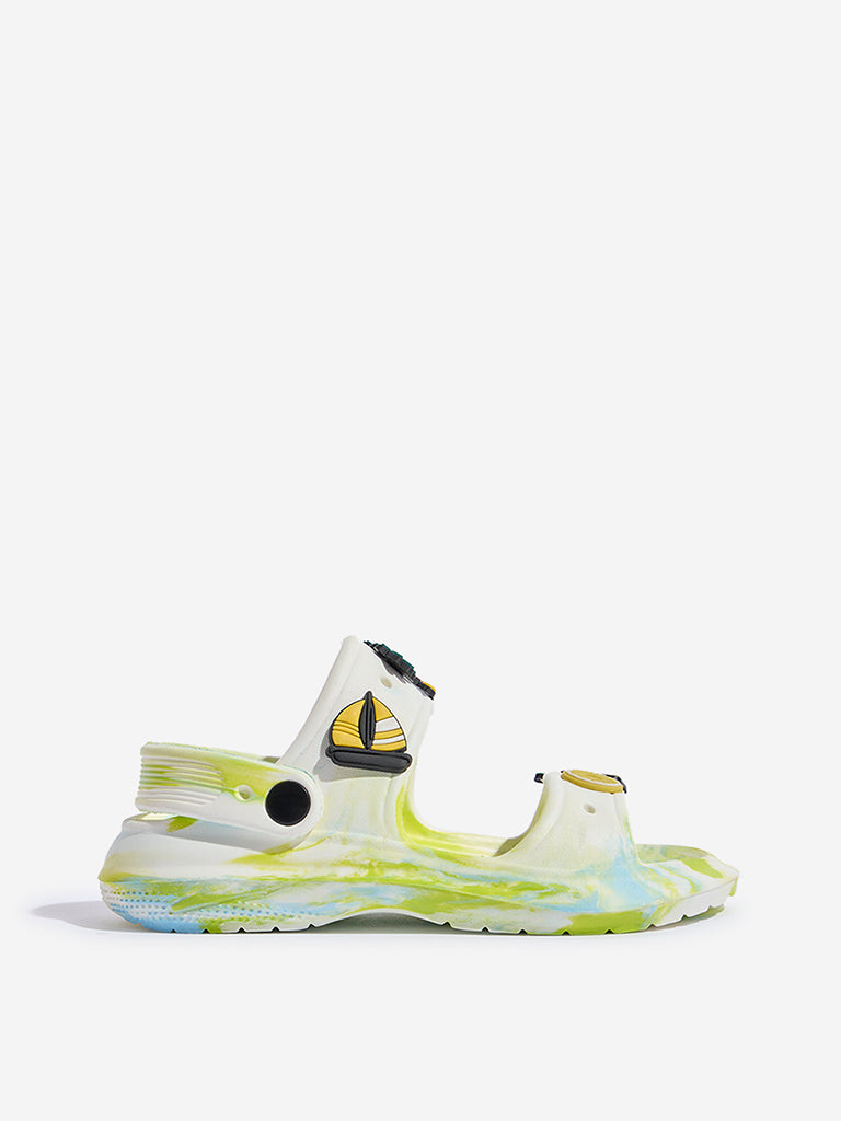 Yellow White Tie-Dye Design Slingback Sandals