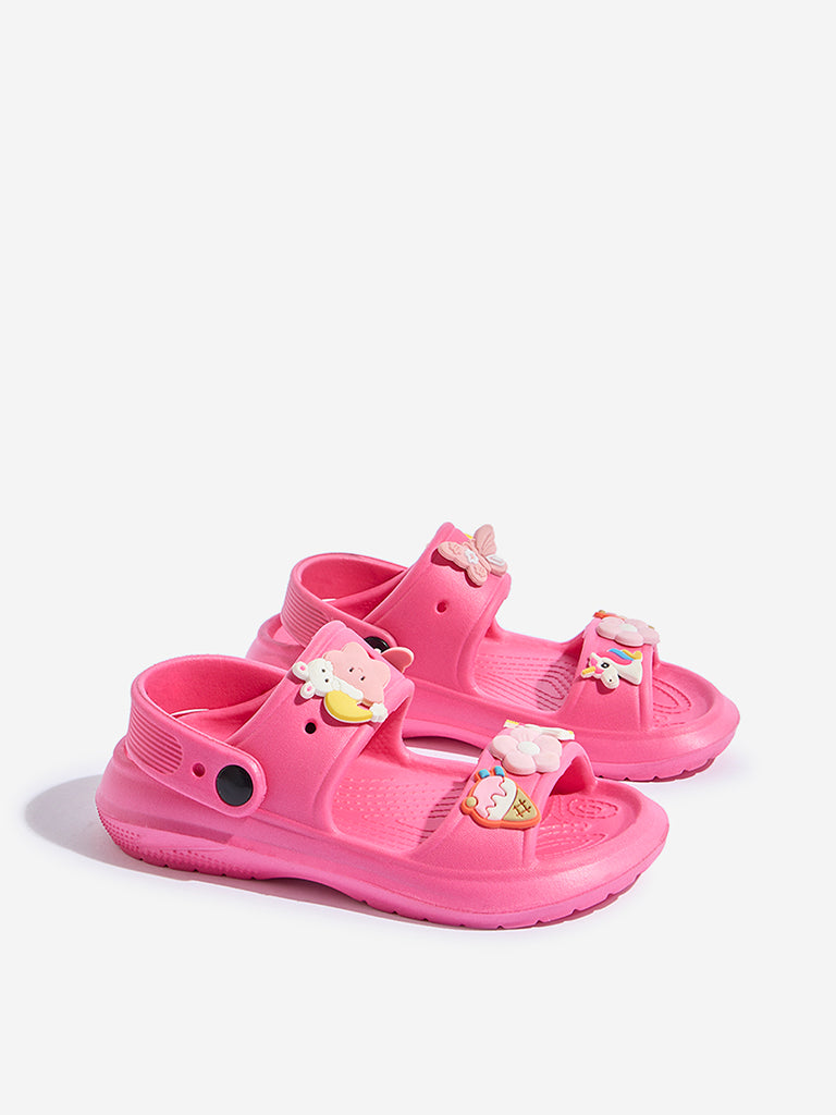 Yellow Pink Applique-Detailed Slingback Sandals