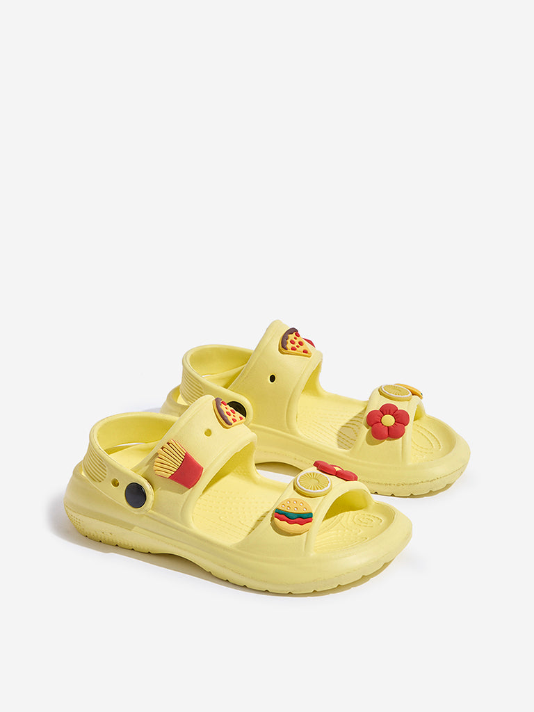 Yellow Yellow Applique-Detailed Slingback Sandals