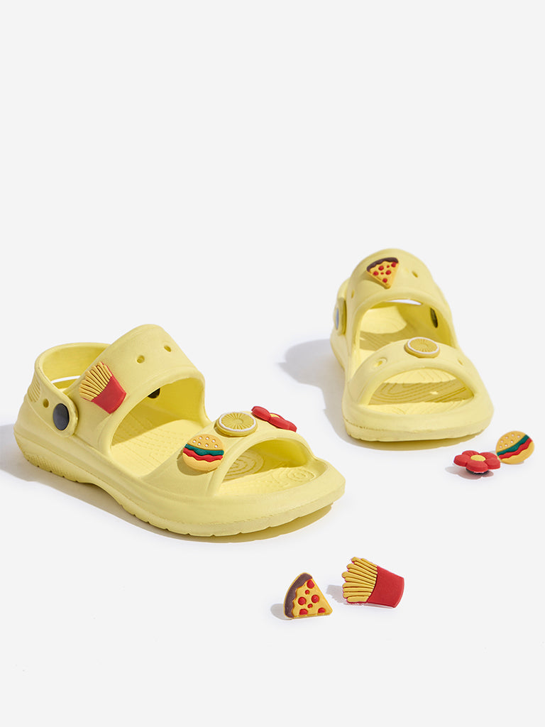 Yellow Yellow Applique-Detailed Slingback Sandals