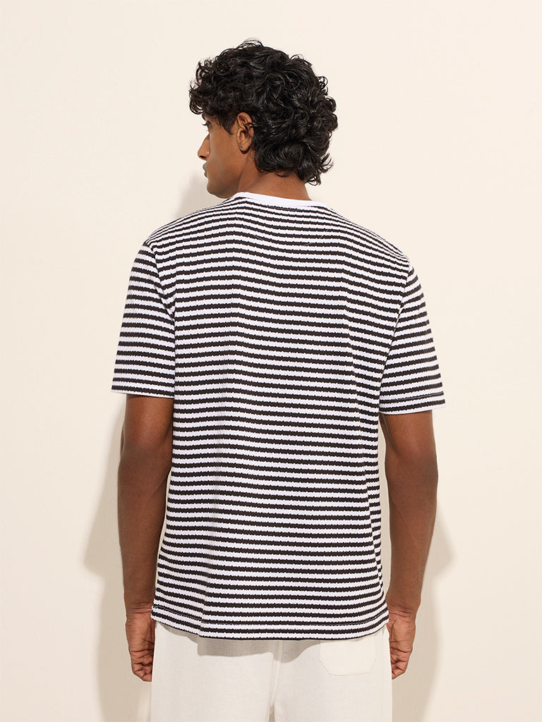 WES Lounge Black Stripe Printed Relaxed-Fit Cotton-Blend T-Shirt