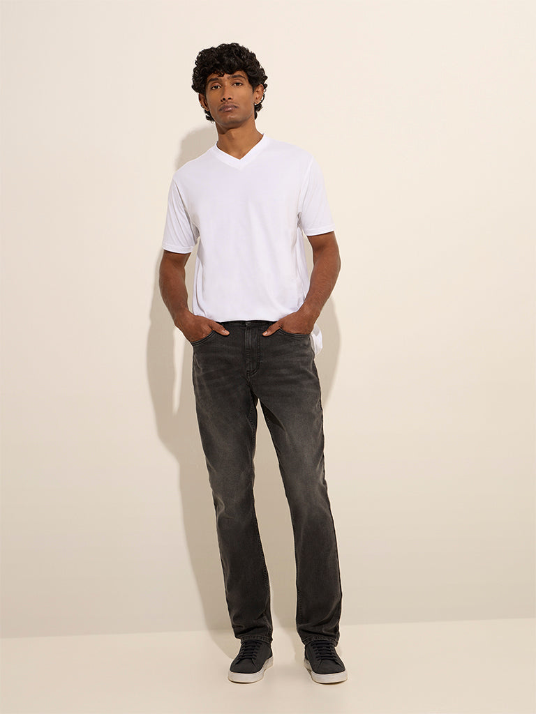 WES Casuals Dark Grey Wash Relaxed - Fit Mid Rise Jeans