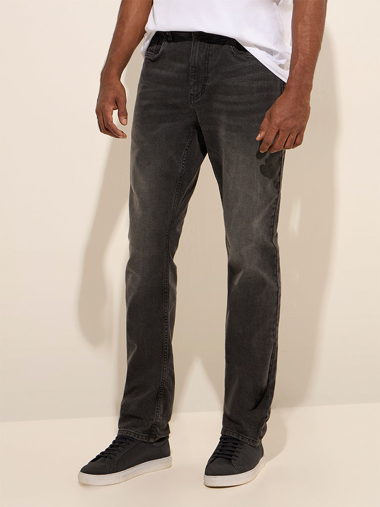 WES Casuals Dark Grey Wash Relaxed - Fit Mid Rise Jeans