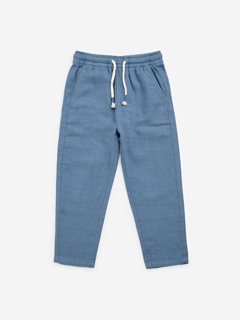 HOP Kids Dusty Blue Mid-Rise Cotton-Blend Pants