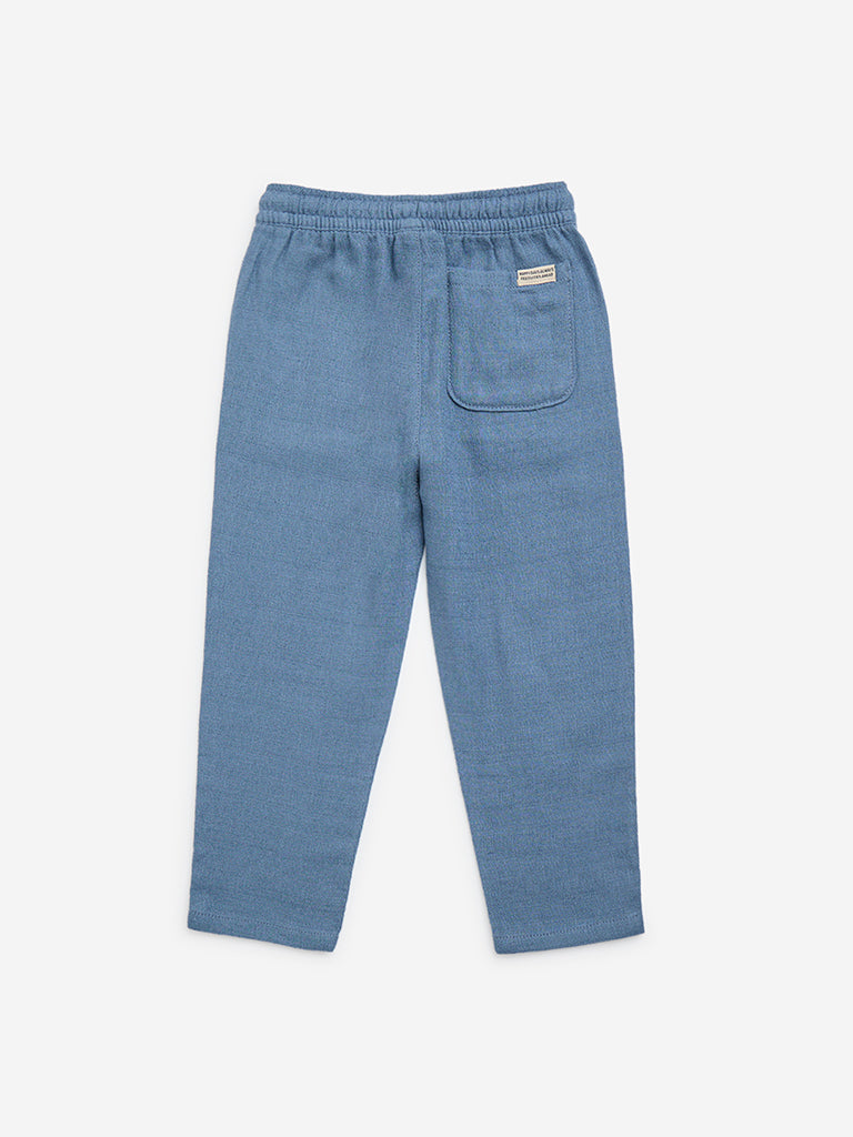 HOP Kids Dusty Blue Mid-Rise Cotton-Blend Pants