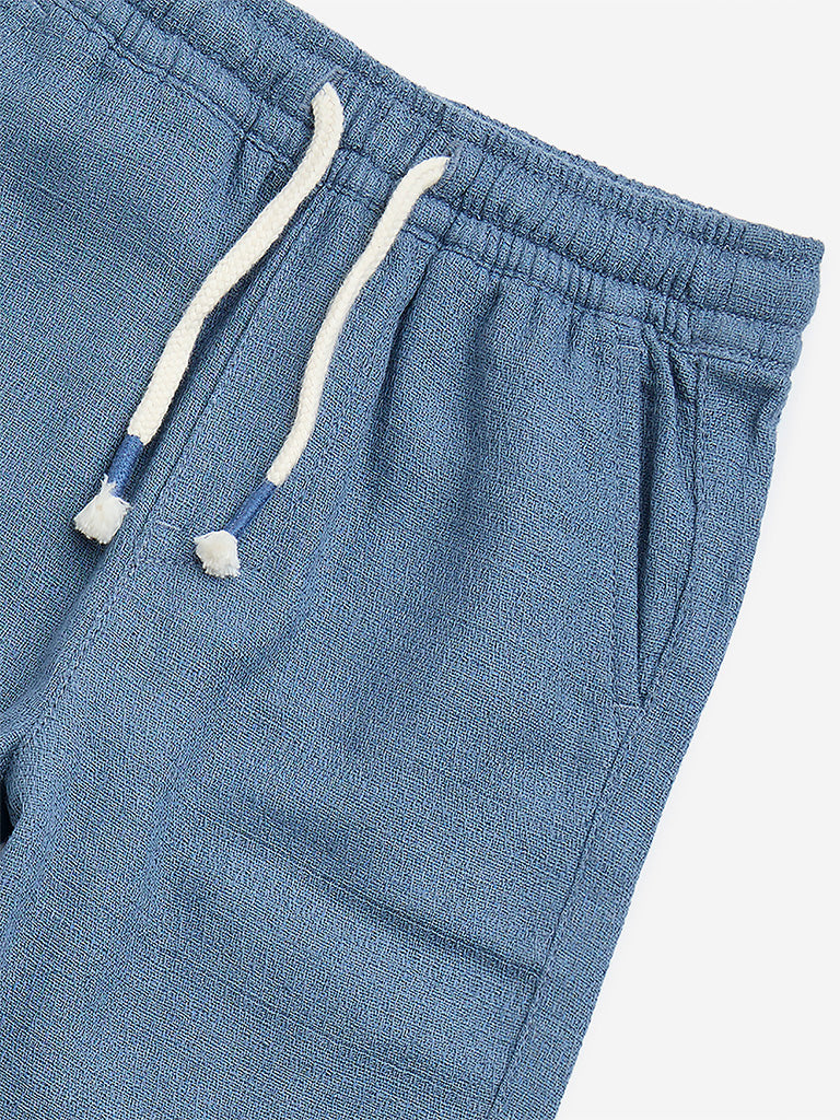 HOP Kids Dusty Blue Mid-Rise Cotton-Blend Pants