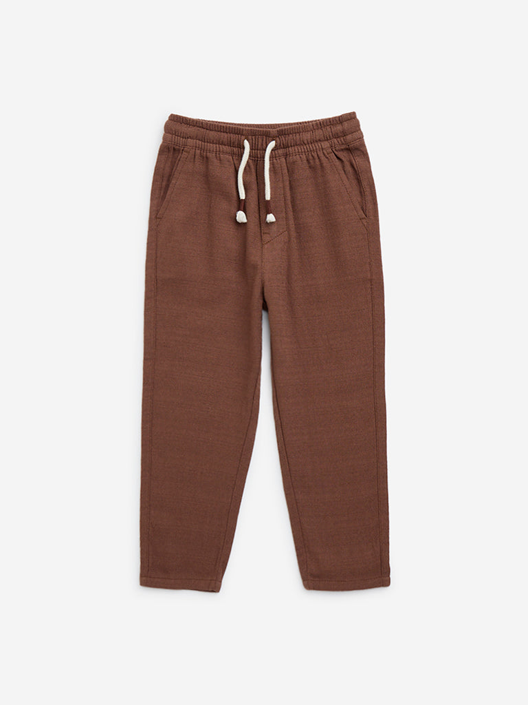 HOP Kids Brown Mid-Rise Cotton-Blend Pants