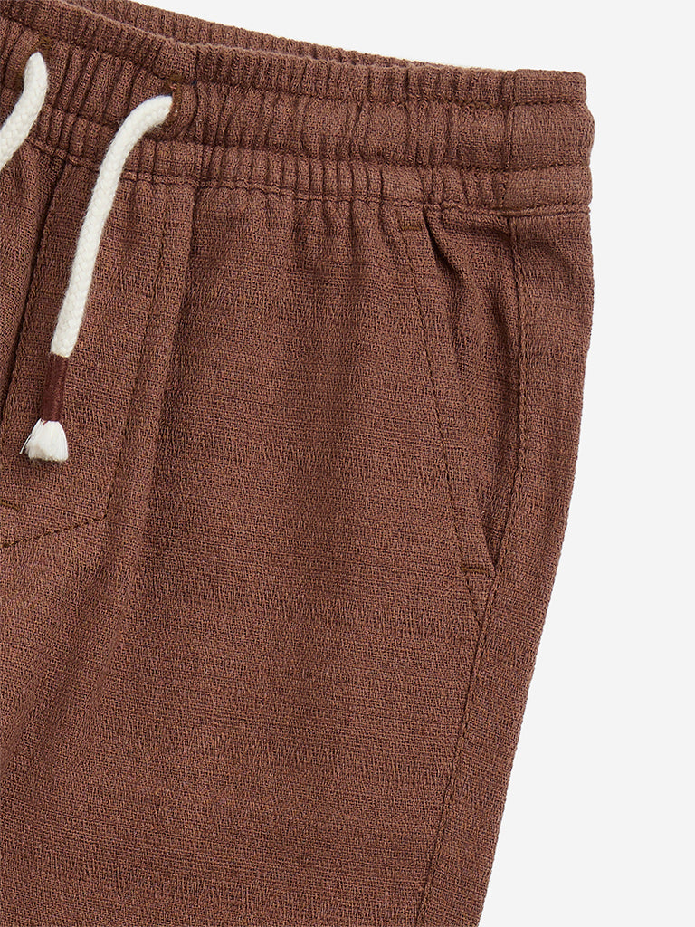 HOP Kids Brown Mid-Rise Cotton-Blend Pants