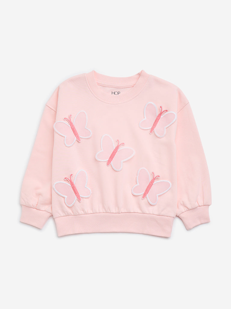 HOP Kids Pink Butterfly Applique Cotton-Blend Sweatshirt