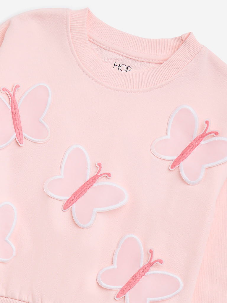 HOP Kids Pink Butterfly Applique Cotton-Blend Sweatshirt