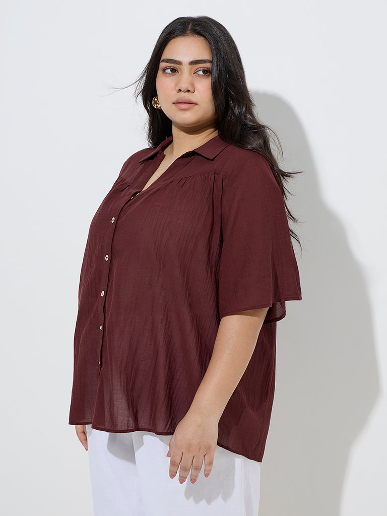 Gia Maroon Crinkle-Textured Blouse