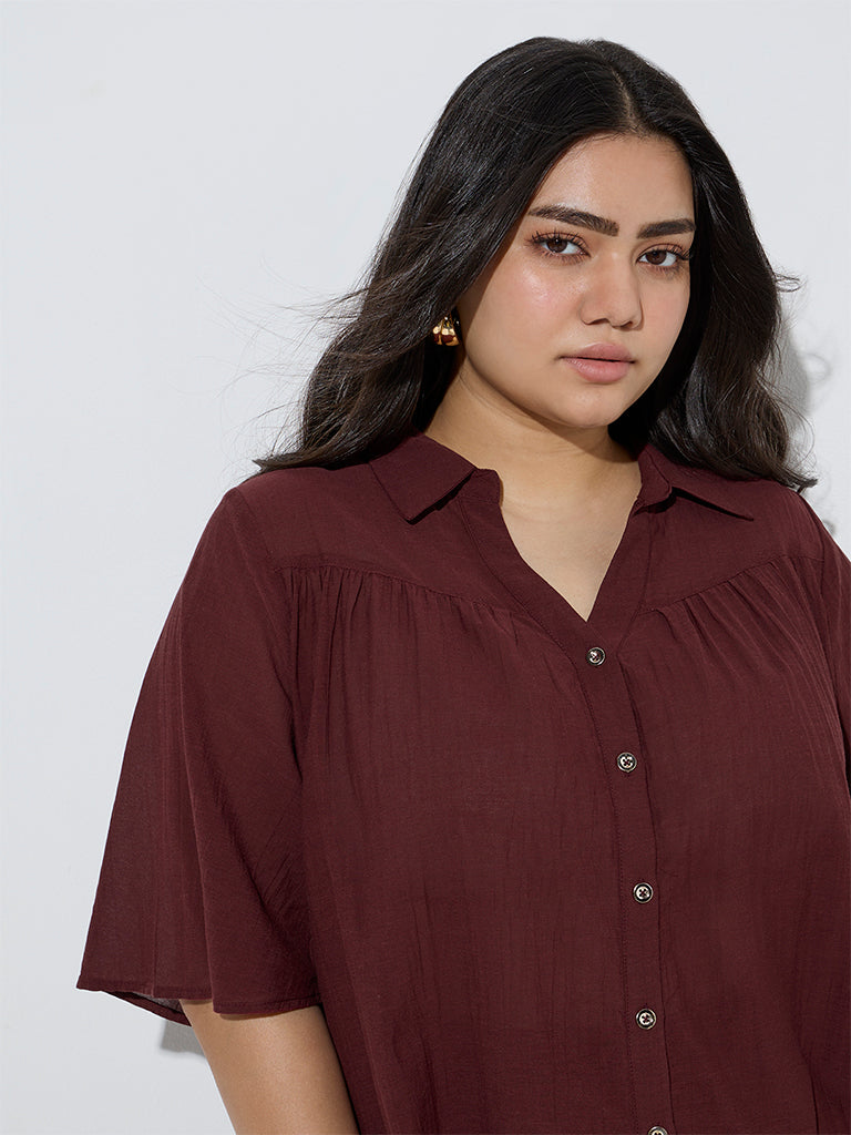 Gia Maroon Crinkle-Textured Blouse