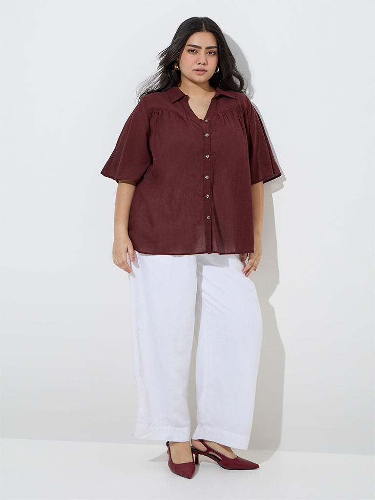 Gia Maroon Crinkle-Textured Blouse