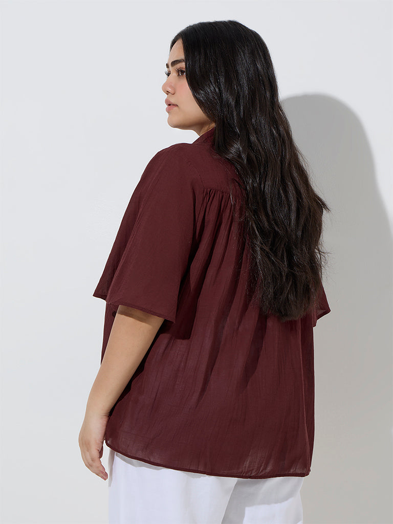 Gia Maroon Crinkle-Textured Blouse