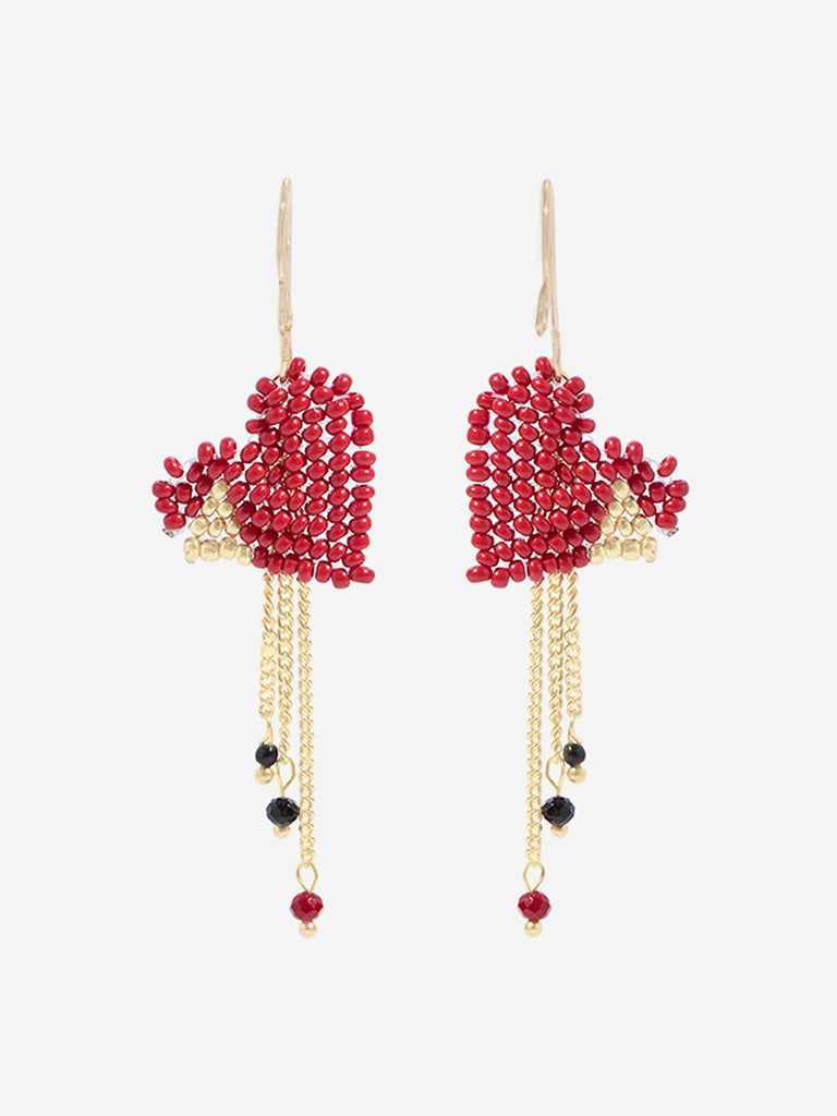 Westside Accessories Red Heart Beaded Dangler Earrings