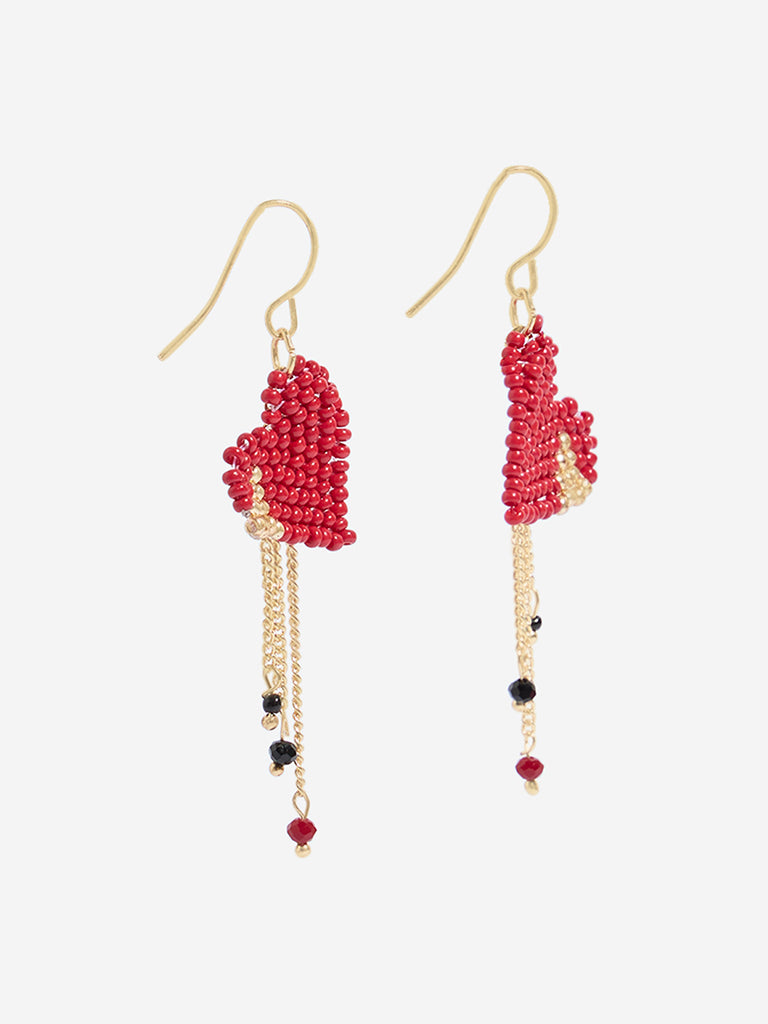 Westside Accessories Red Heart Beaded Dangler Earrings