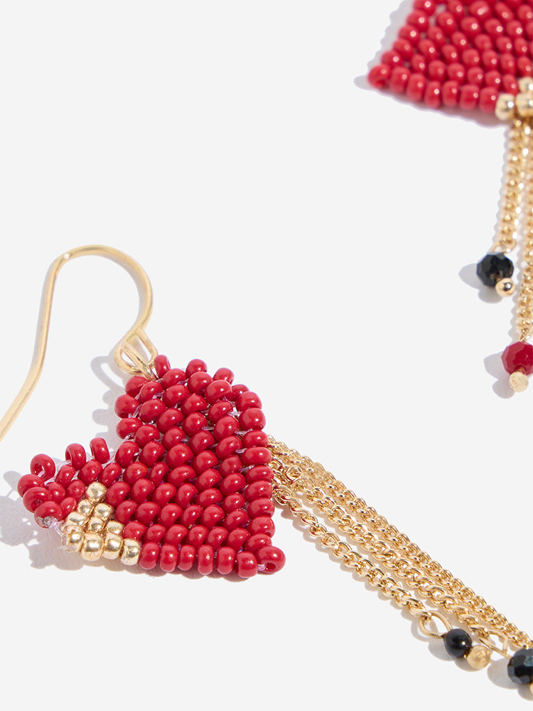 Westside Accessories Red Heart Beaded Dangler Earrings