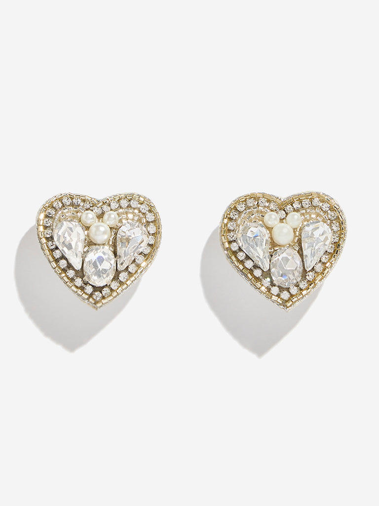 Westside Accessories Silver Heart Gemstone Embellished Stud Earrings