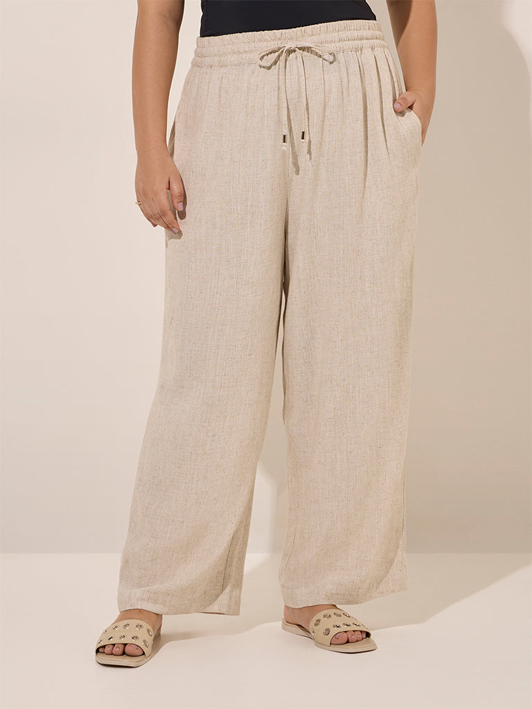 Gia Off-White Solid High-Rise Cotton Pants