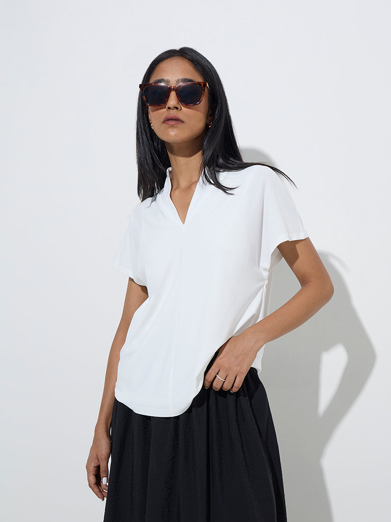 Wardrobe White Solid Blouse