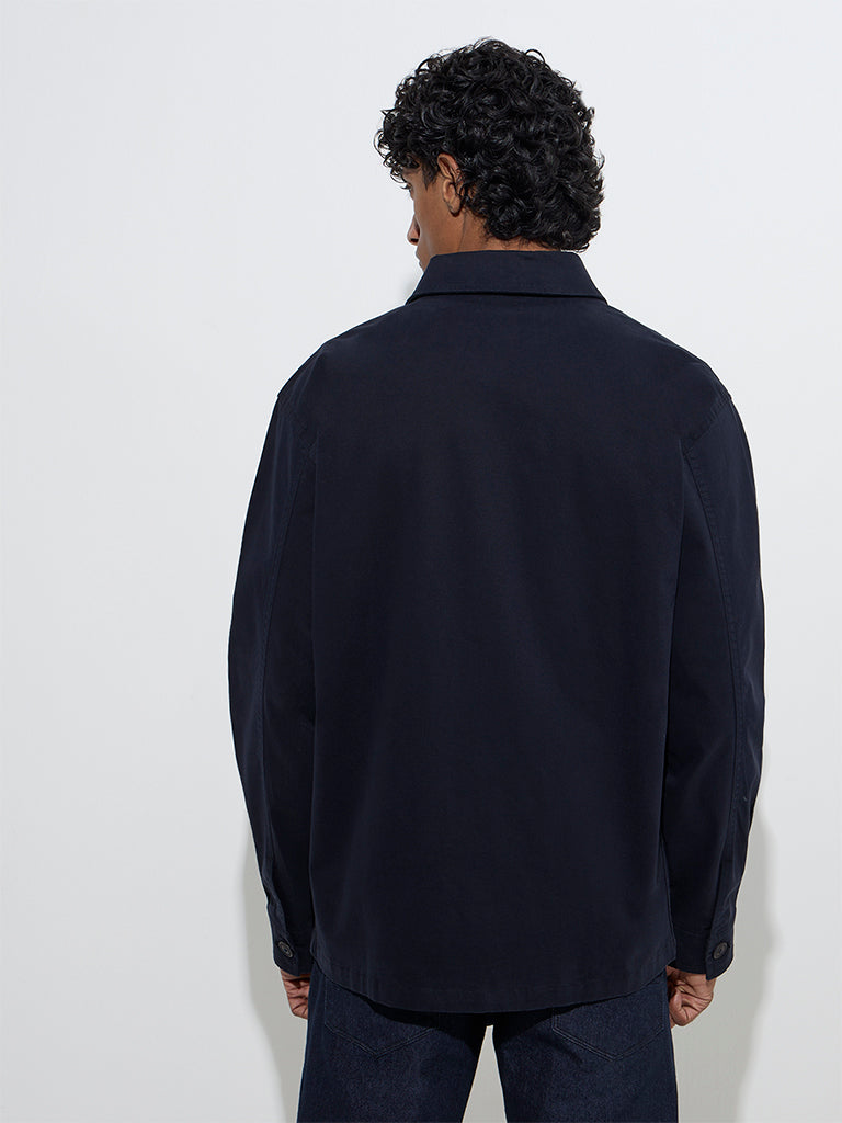 Ascot Navy Solid Relaxed-Fit Cotton Jacket