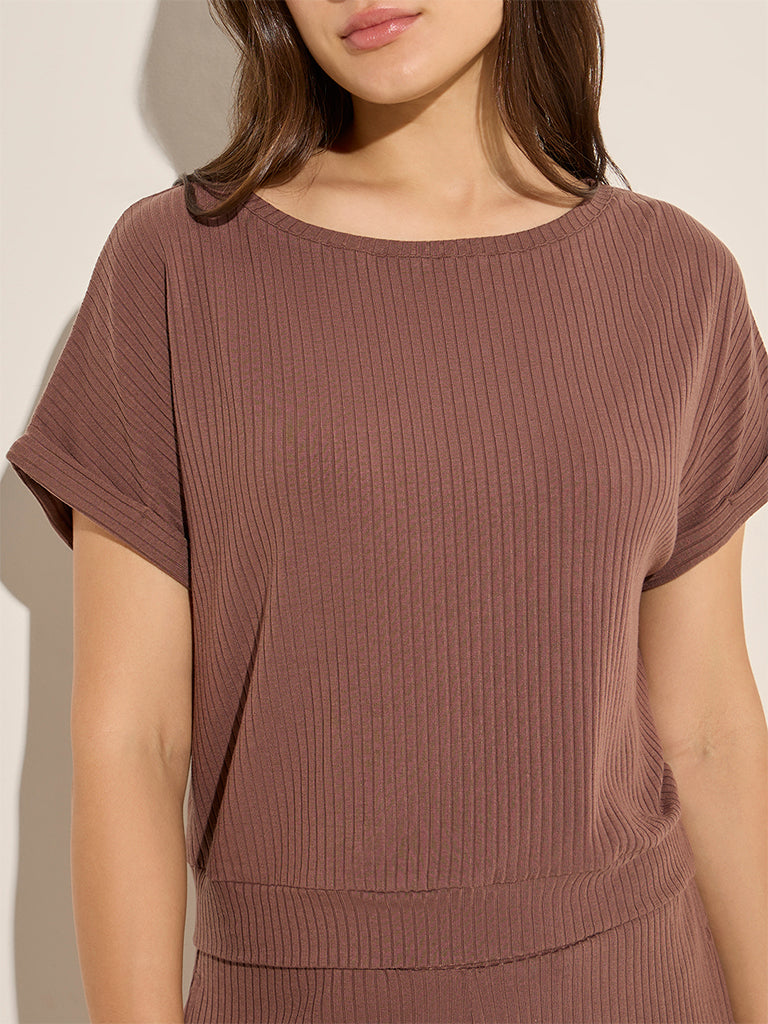 Wunderlove Brown Ribbed Top