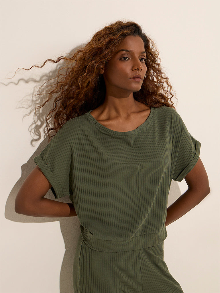 Wunderlove Olive Ribbed Top