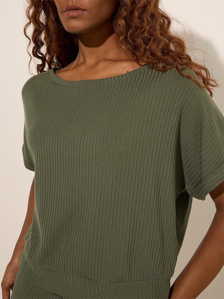 Wunderlove Olive Ribbed Top