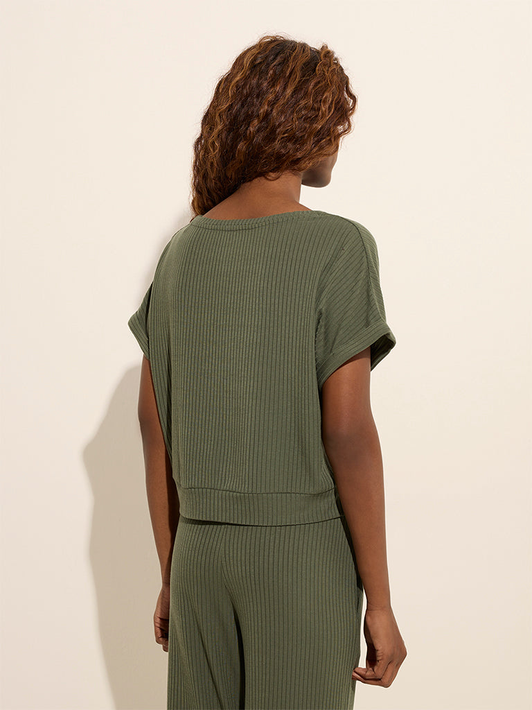 Wunderlove Olive Ribbed Top