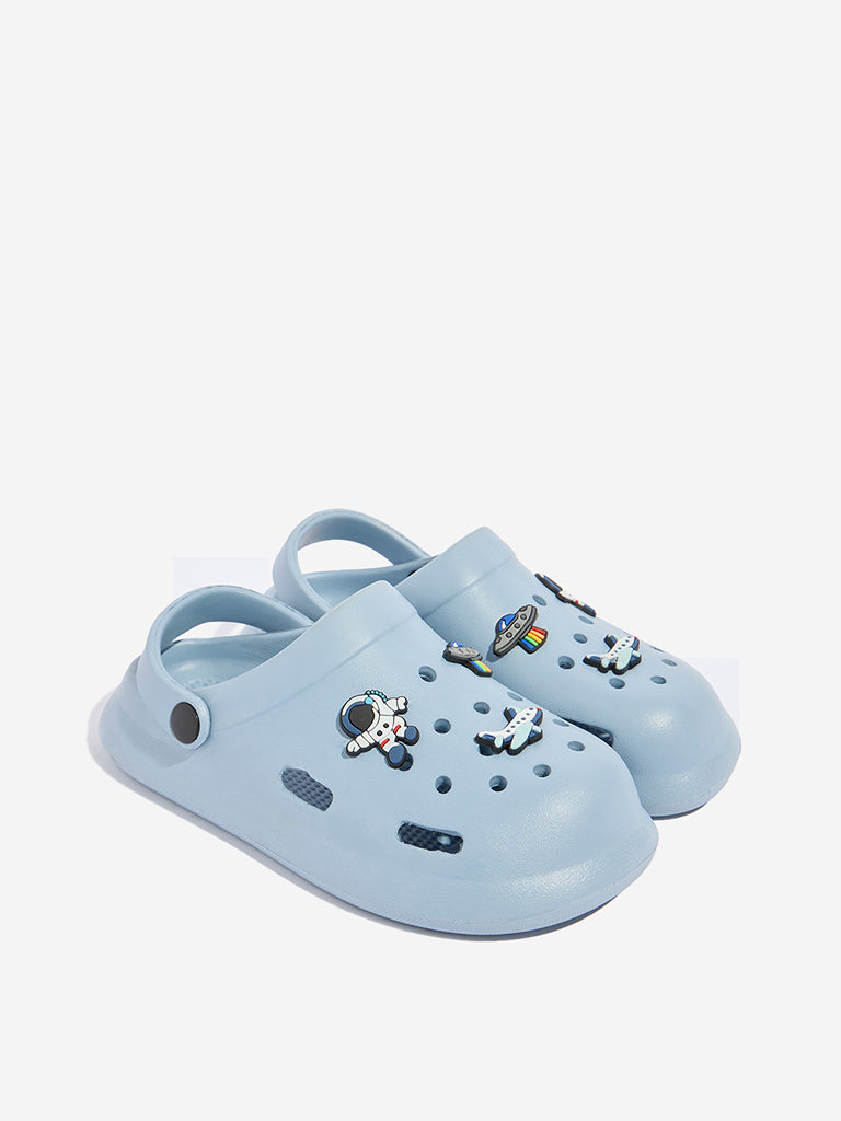 Yellow Blue Applique-Detailed Perforated Clogs