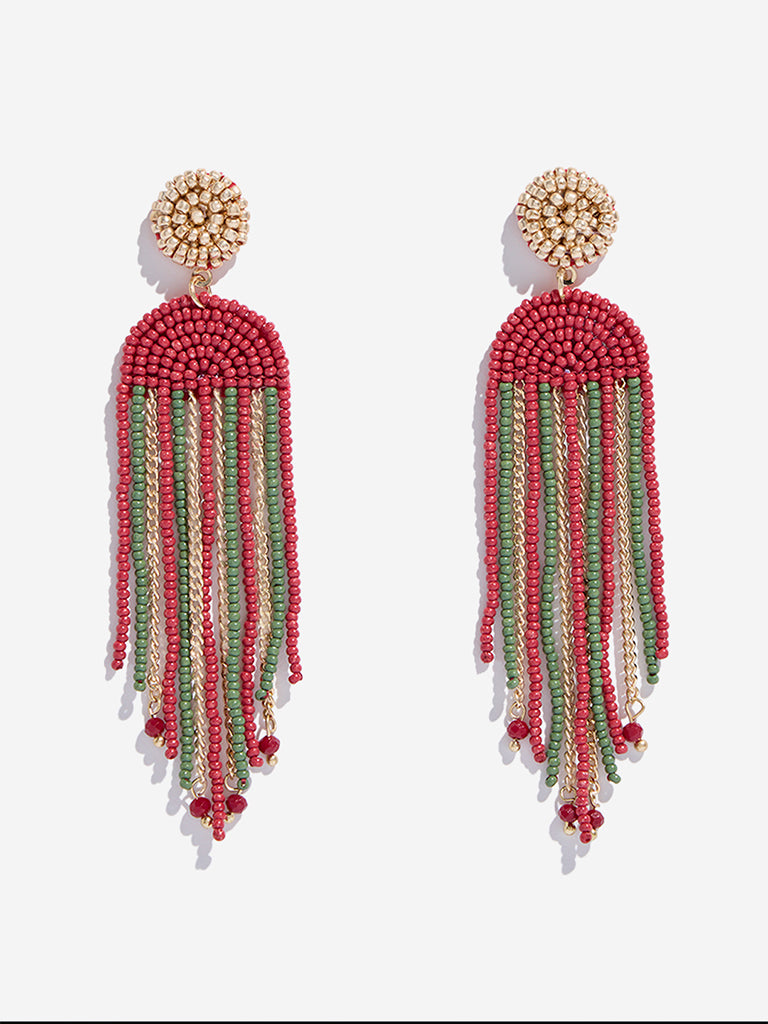 Westside Accessories Olive & Rust Long Fringed Dangler Earrings