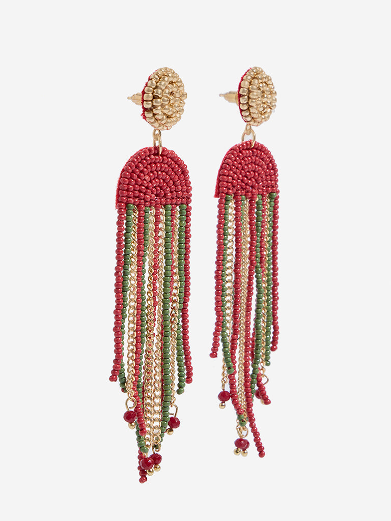 Westside Accessories Olive & Rust Long Fringed Dangler Earrings