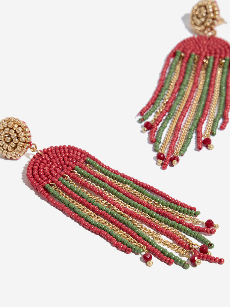 Westside Accessories Olive & Rust Long Fringed Dangler Earrings