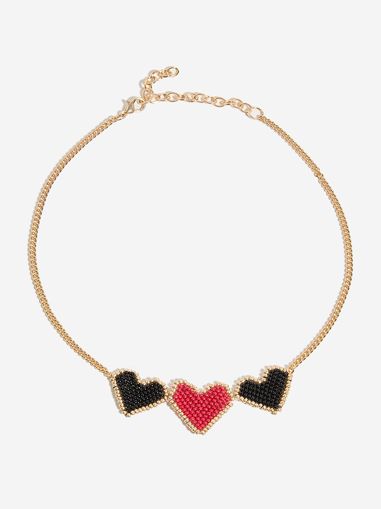 Westside Accessories Red & Black Heart Beaded Choker