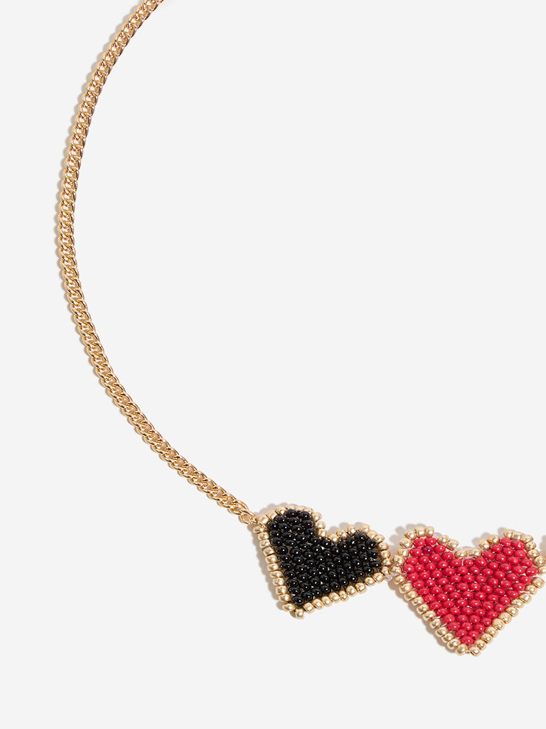 Westside Accessories Red & Black Heart Beaded Choker