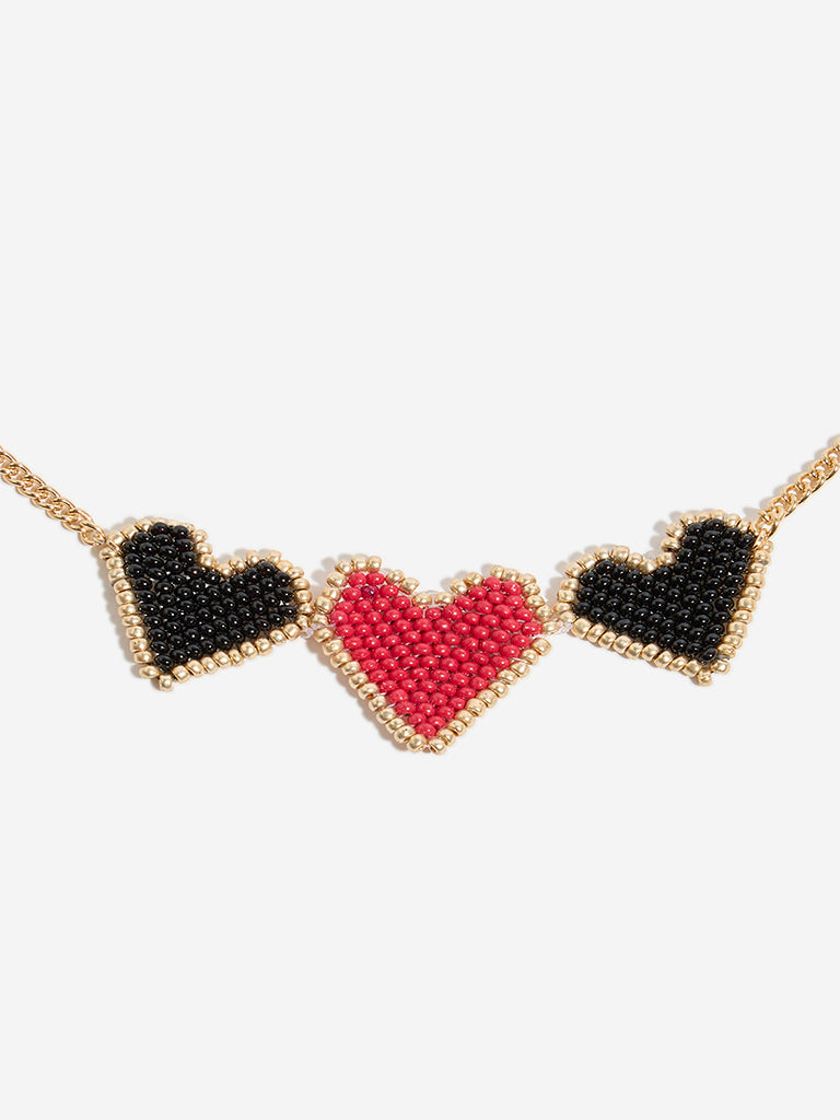 Westside Accessories Red & Black Heart Beaded Choker