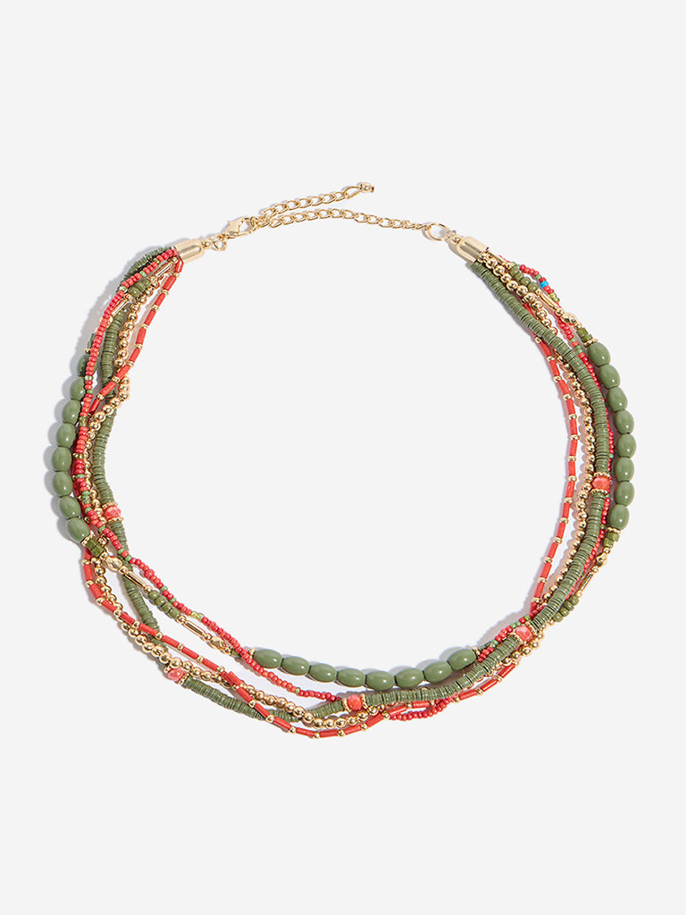 Westside Accessories Olive & Rust Multilayer Necklace