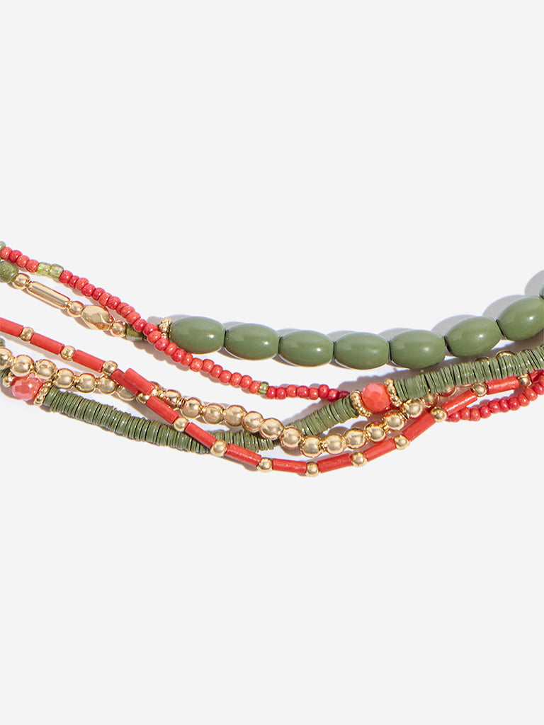 Westside Accessories Olive & Rust Multilayer Necklace