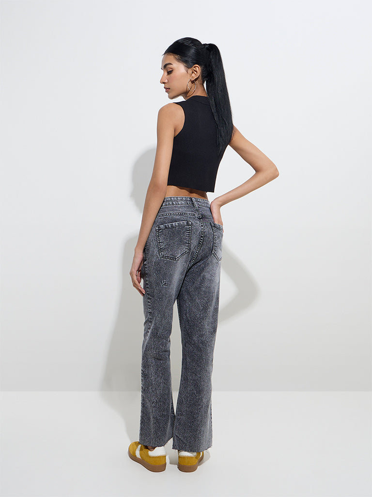 Nuon Grey Washed Straight - Fit High - Rise Jeans