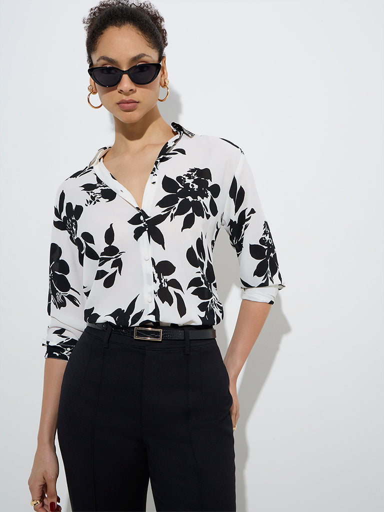 Wardrobe Off-White Floral Printed Shirt