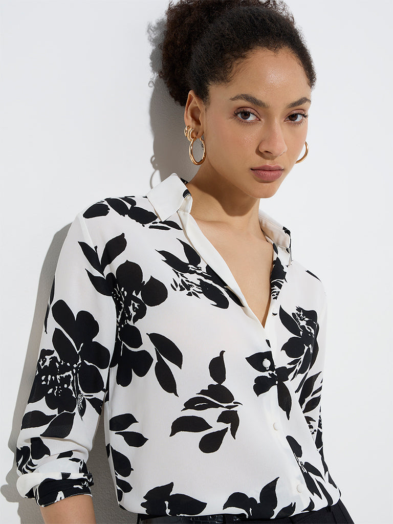 Wardrobe Off-White Floral Printed Shirt