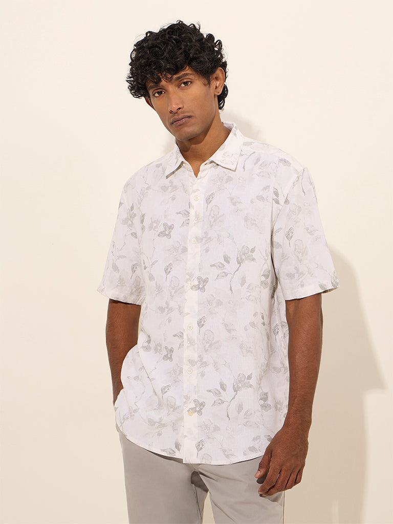 Ascot Off-White Printed Relaxed-Fit Shirt