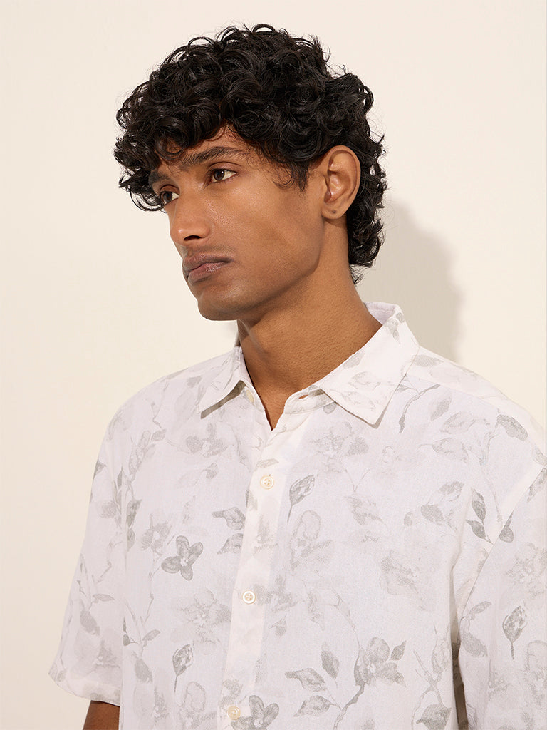 Ascot Off-White Printed Relaxed-Fit Shirt