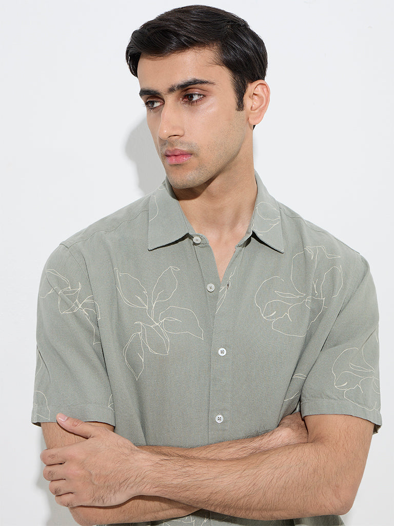 Ascot Sage Floral Printed Relaxed-Fit Shirt