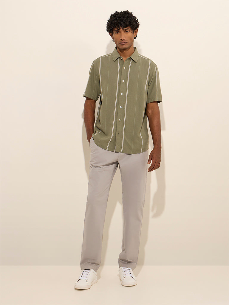 Ascot Sage Stripe Printed Relaxed-Fit Shirt