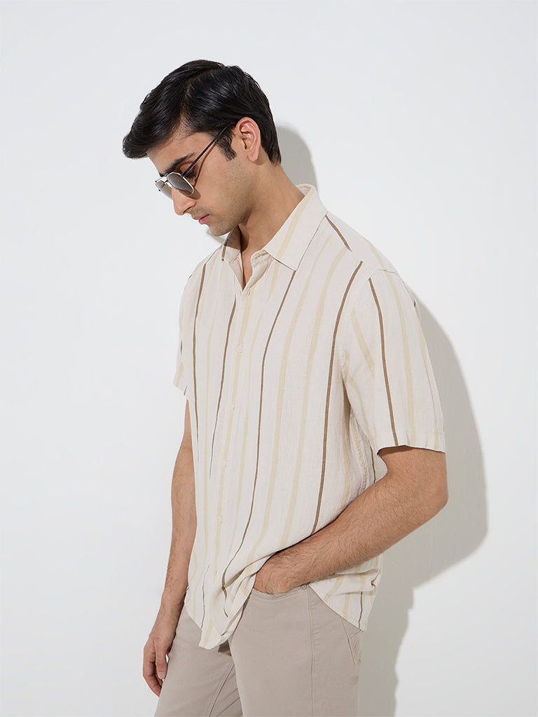 Ascot Beige Striped Relaxed-Fit Shirt