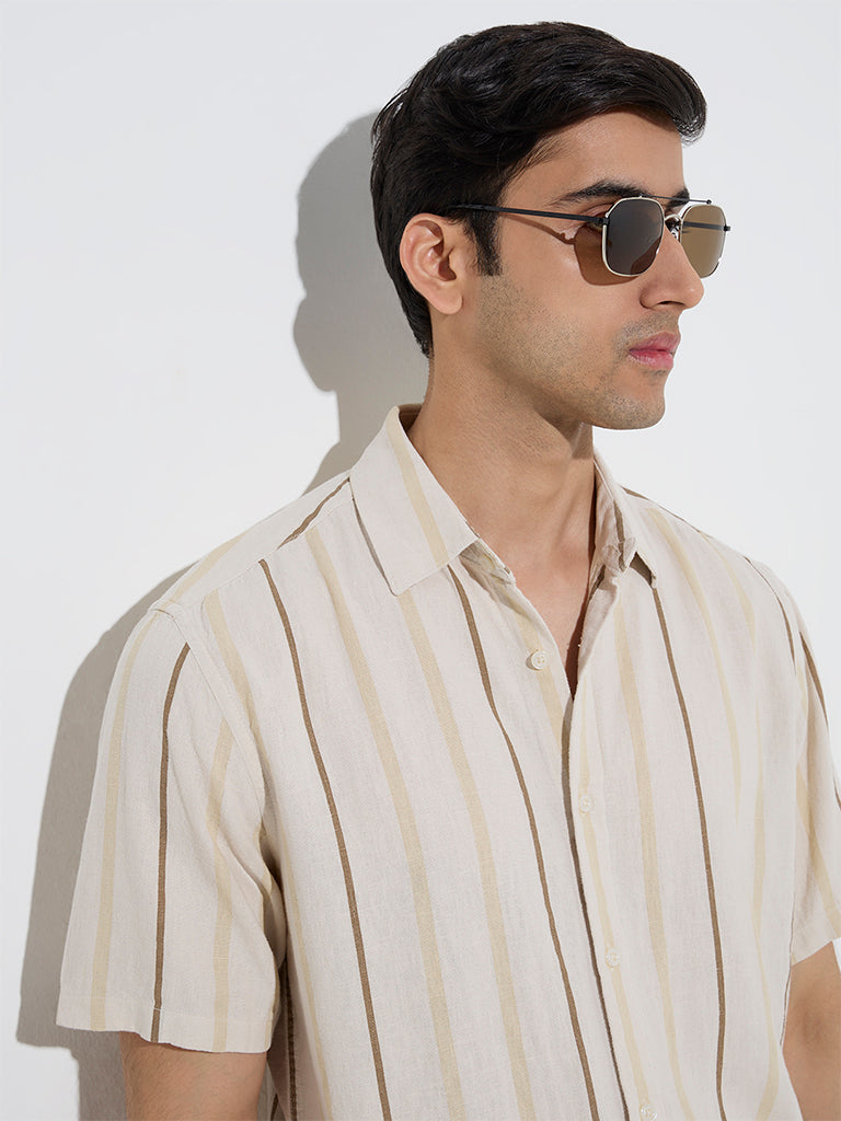 Ascot Beige Striped Relaxed-Fit Shirt