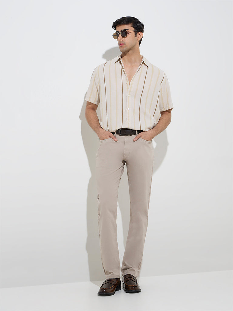 Ascot Beige Striped Relaxed-Fit Shirt